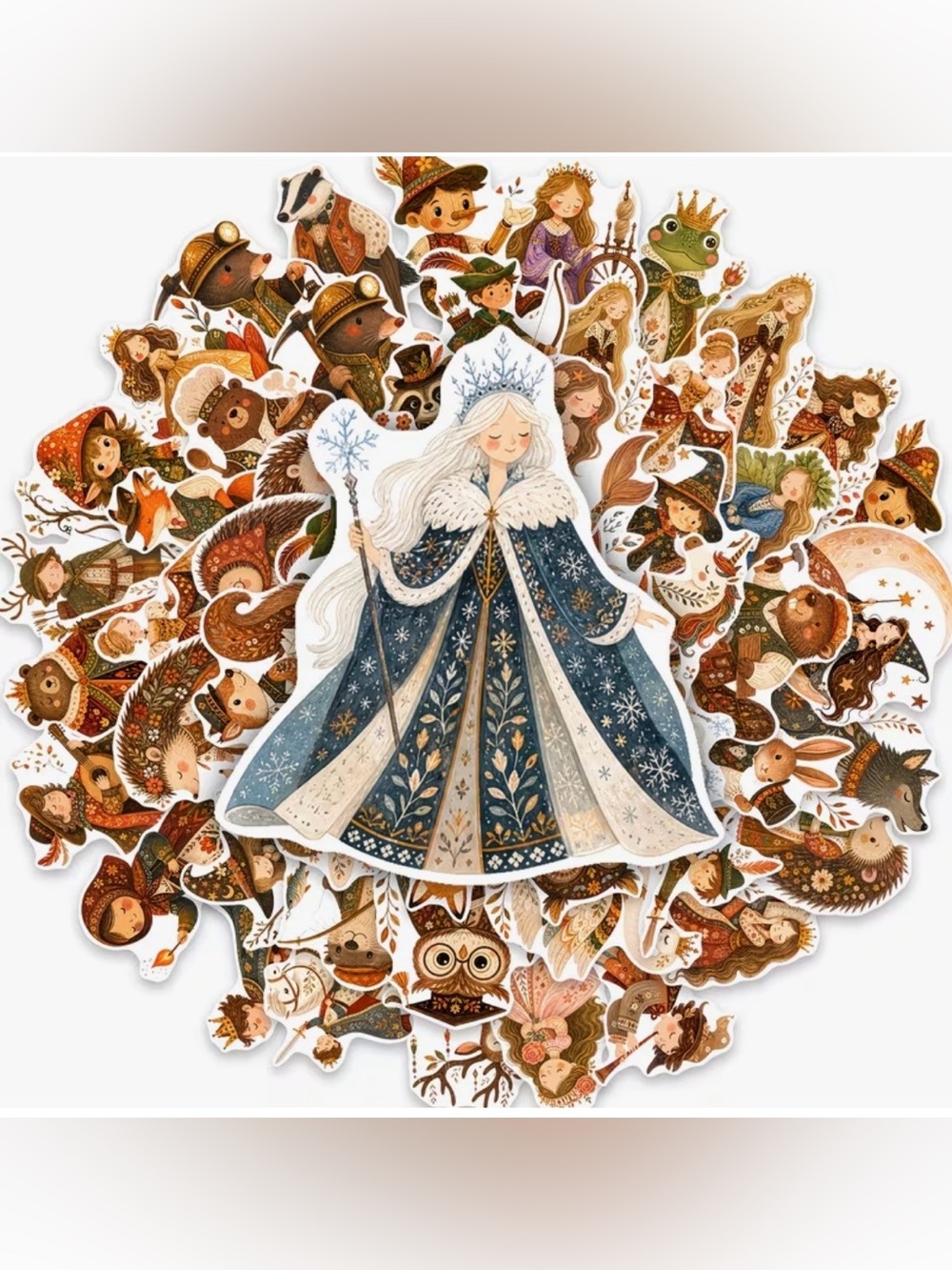 50 Fairy Tale Character Stickers in Autumn Colors Queen Wizard Piper Wolf Gnome